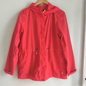 GH Bass Jacket Women's Medium Orange Full Zip Hooded Windbreaker Rain Anorak